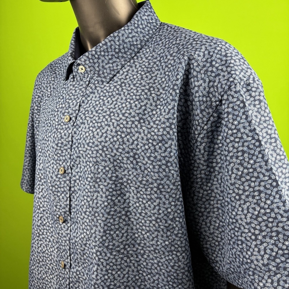 SYNRGY Geometric AOP Paisley Sport Shirt Mens 3X Navy Short Sleeve Button Up NEW